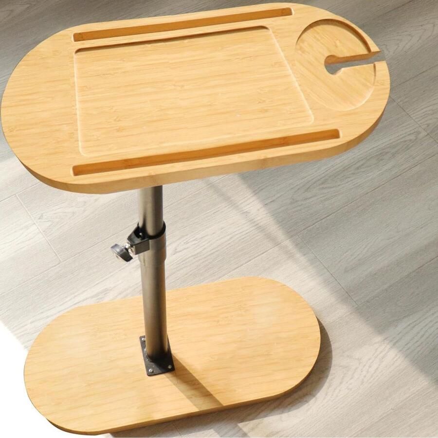 Hoogte Verstelbare 360° Roterende Bamboe Bijzettafel C Vorm Hout en Metaal Kleine Salontafel voor Woonkamer Badkamer Bed Sofa
