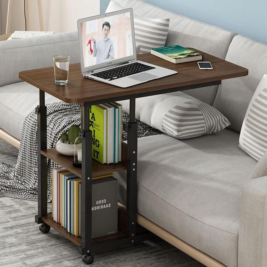 Hoogte Verstelbare C-vorm Bijzettafel Laptoptafel met Wieltjes Multifunctioneel