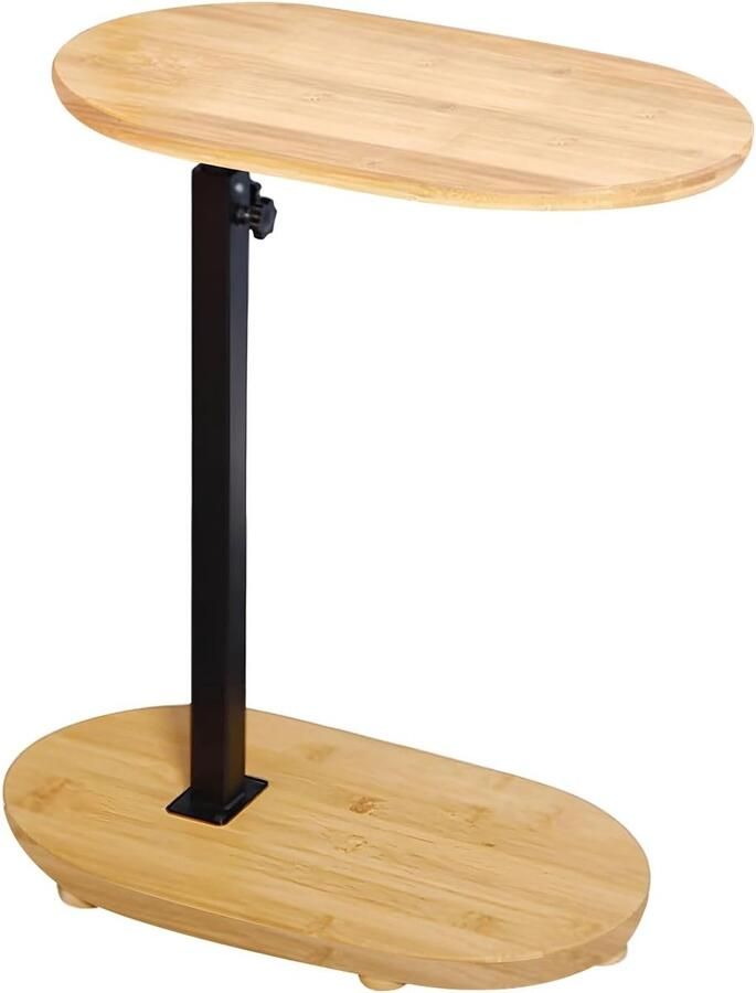 Hoogte Verstelbare C-vorm Bijzettafel Mobiele Zijtafel 1 stuk Bamboe