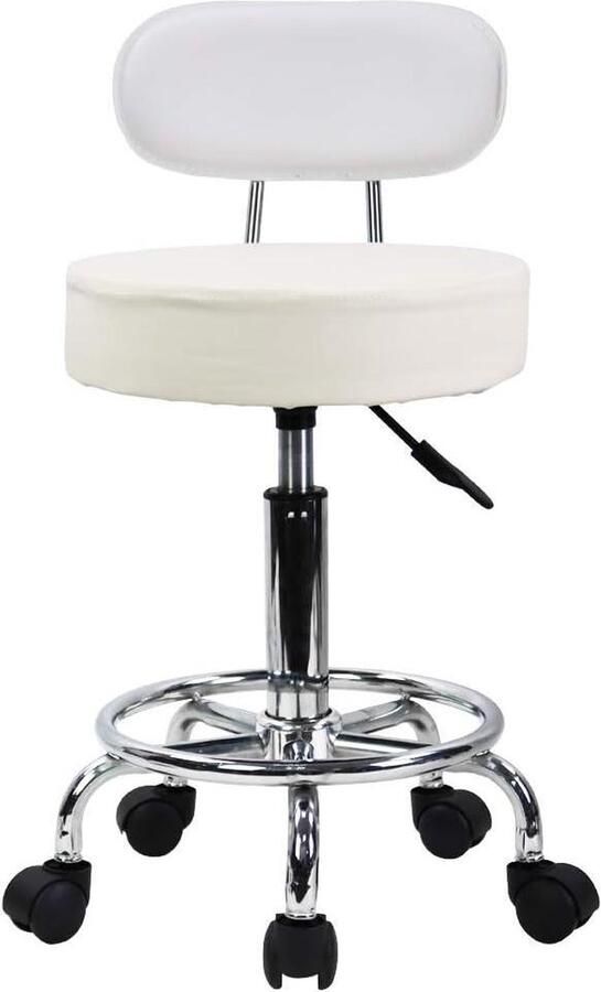 Hoogte verstelbare draaibare kruk lage rugleuning voetensteun PU-leer Wit Bureaustoel