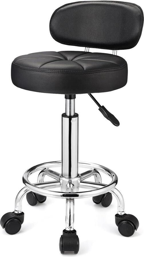 Hoogte Verstelbare Draaibare Krukken met Wielen Rolling Spa Kruk met Rugleuning Zwart Kruk