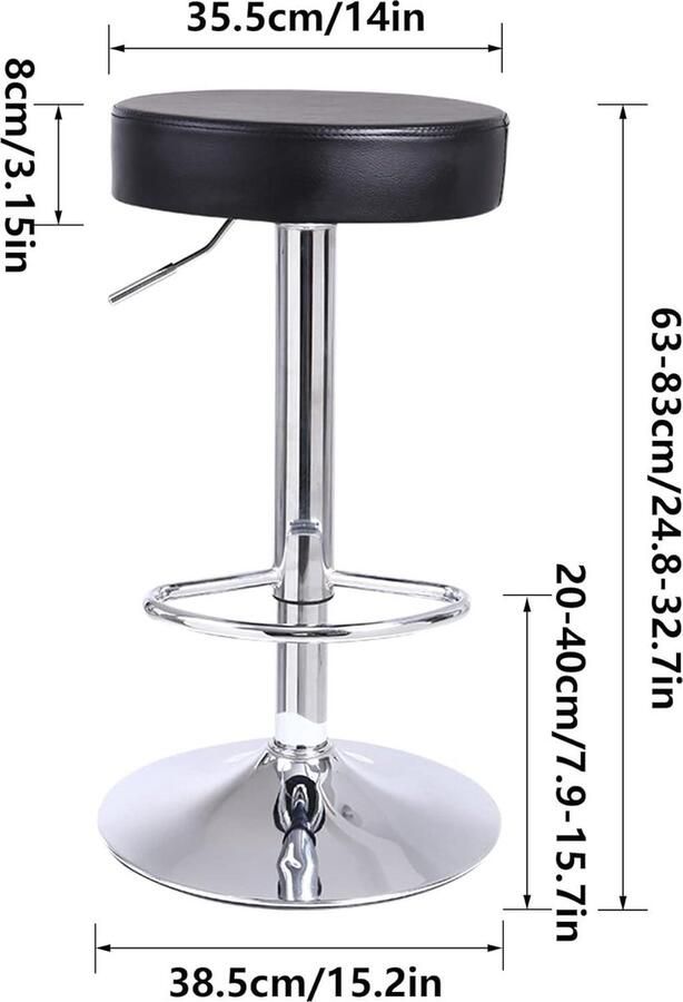 Hoogte verstelbare draaibare pub kruk met voetsteun PU-leer thuis keuken barkruk rugloze kruk zwart Barkruk