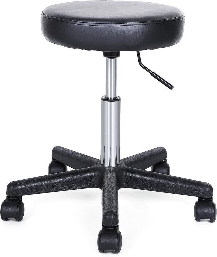 Hoogte verstelbare draaikruk op wieltjes 46-58 cm kunstleer zitting zwart voor cosmeticastudio's en kapsalons Kruk