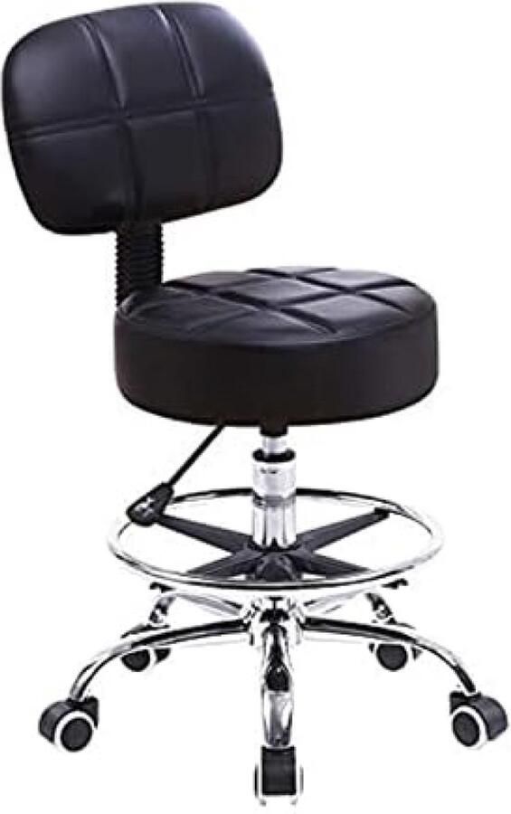 Hoogte verstelbare kruk met rugleuning en wieltjes Salonstoel PU-leer Zwart Kruk