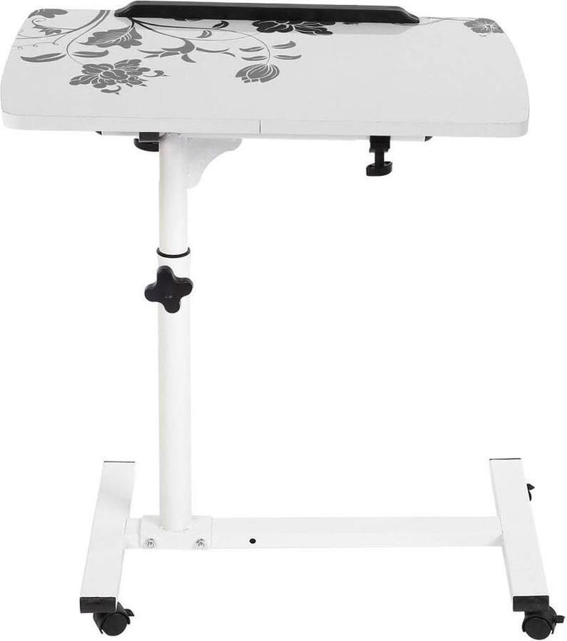 Hoogte Verstelbare Laptoptafel met Wielen Verpleegtafel Verstelbare Bijzettafel PC Tafel Laptopstandaard Notebookstandaard voor Bank en Bed (wit)