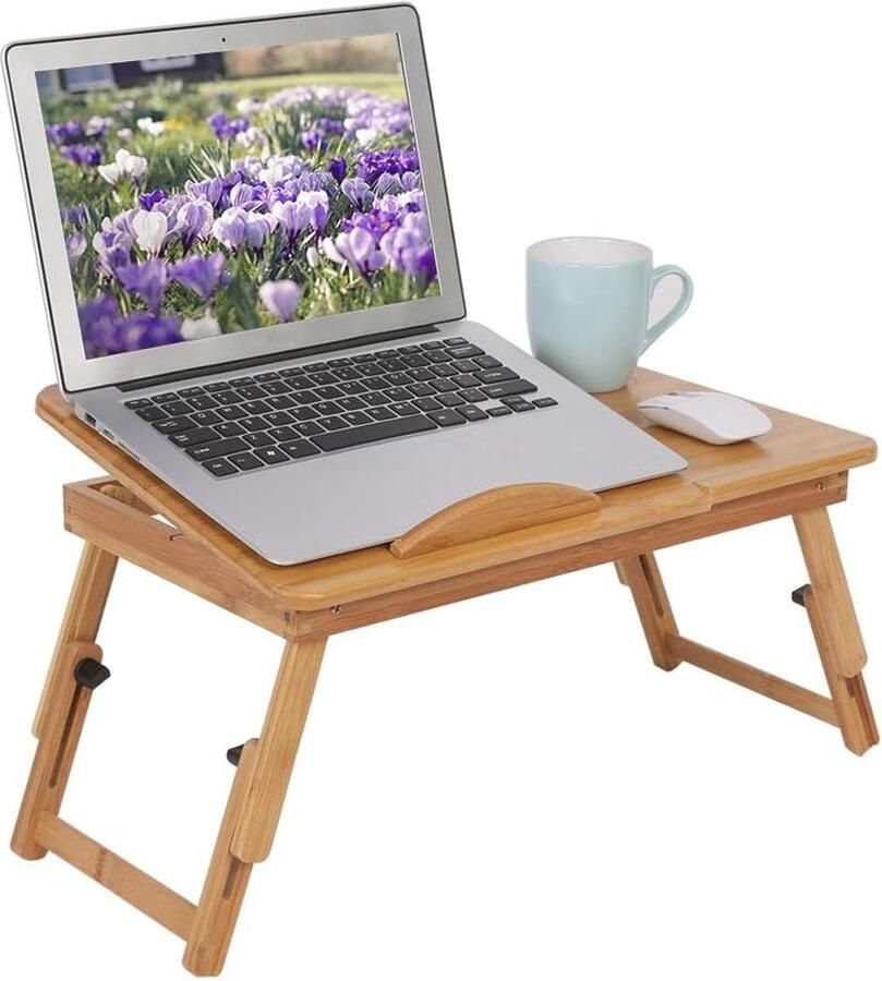 Hoogte Verstelbare Laptoptafel van Bamboe Multifunctionele Notebooktafel voor Bed Ontbijt en Serveertafel