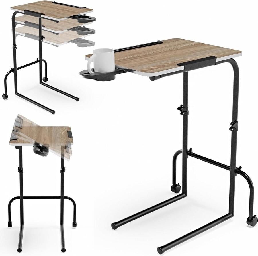Hoogte verstelbare Overbedtafel Op wielen Draagbare tafel voor bed en studeren FoldWise