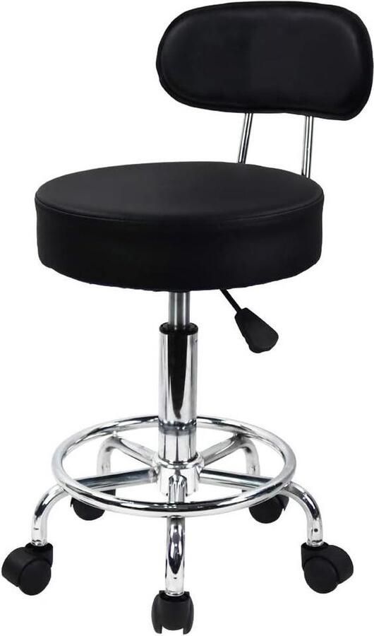 Hoogte verstelbare draaibare kruk lage rugleuning en voetensteun PU-leer zwart Kruk