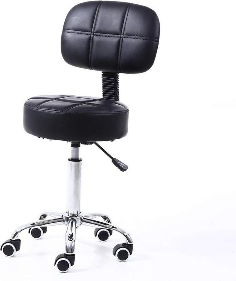 Hoogte verstelbare rolkruk met rugleuning voor SPA salon zwart PU-leer wieltjes Kruk