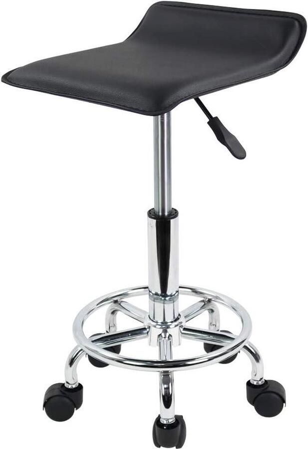Hoogte-verstelbare Rolkruk met Voetsteun Bureaukrukken 45-61cm PU Leer Zwart Barkruk