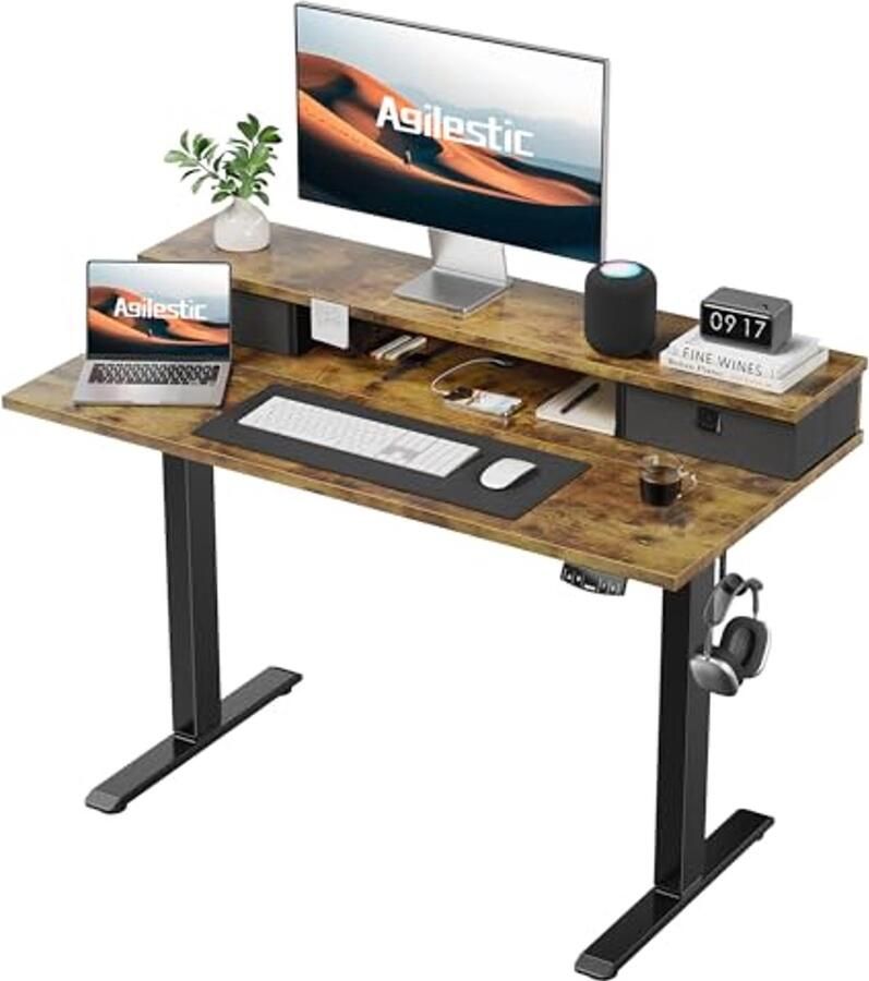 Hoogteverstelbaar Bureau met 2 Laden Ergonomisch Zit-Sta Bureau 100x60 cm