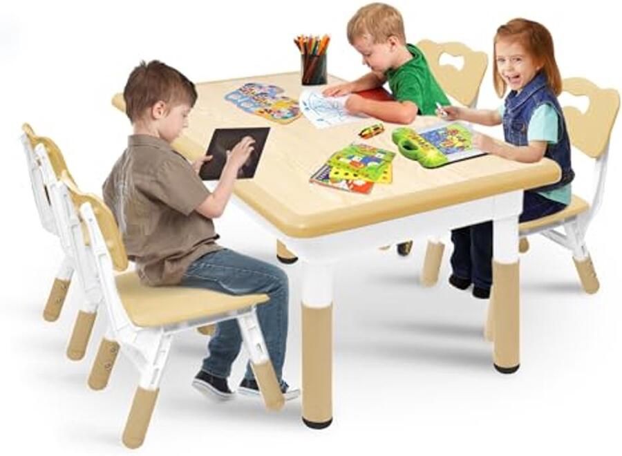 Hoogteverstelbare Kindertafel met 4 Stoelen voor Kinderen vanaf 2 Jaar Ideaal voor Creatief Spelen en Leren
