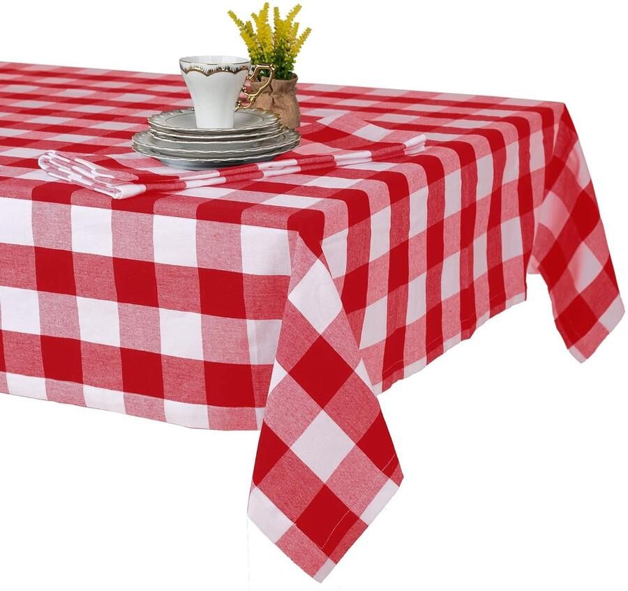Hoogwaardig katoenen tafelkleed geruit onderhoudsvriendelijk 1 stuk rood
