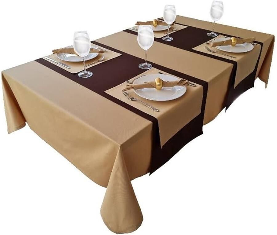 Hoogwaardig tafelkleed 150x220cm 100% katoen camel