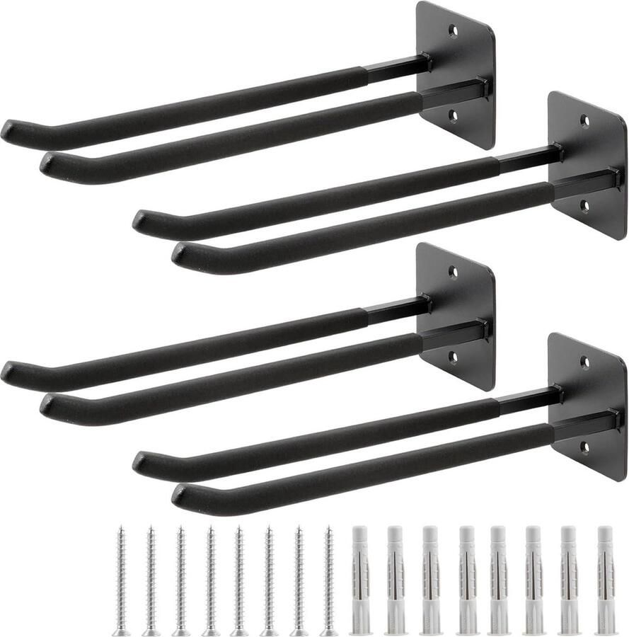 Verbeterde hoogwaardige garagehaken van gebruiksstaal 14 inch dubbele haken voor garagewandmontage voor stoelen ladders touwen en kinderwagens 4 stuks