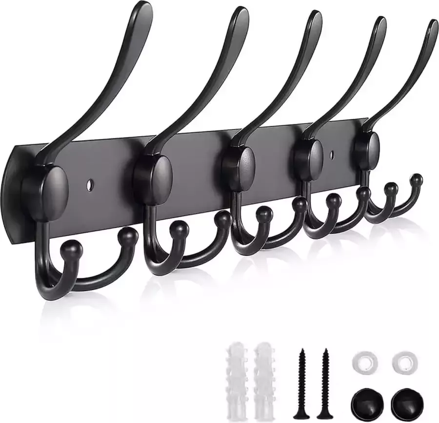 Hoogwaardige kledinghaken zwarte haaklijst roestvrij stalen haaklijst met schroeven en verlengbuis voor handdoeken badjassen hoeden zwart