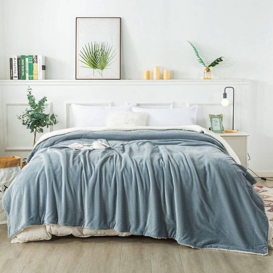 Hoogwaardige knuffeldeken lichtgrijs 220 x 240 cm fleecedeken omkeerbare deken van hoogwaardige microvezel voor bank bed pluizige warme dikte onderhoudsvriendelijk