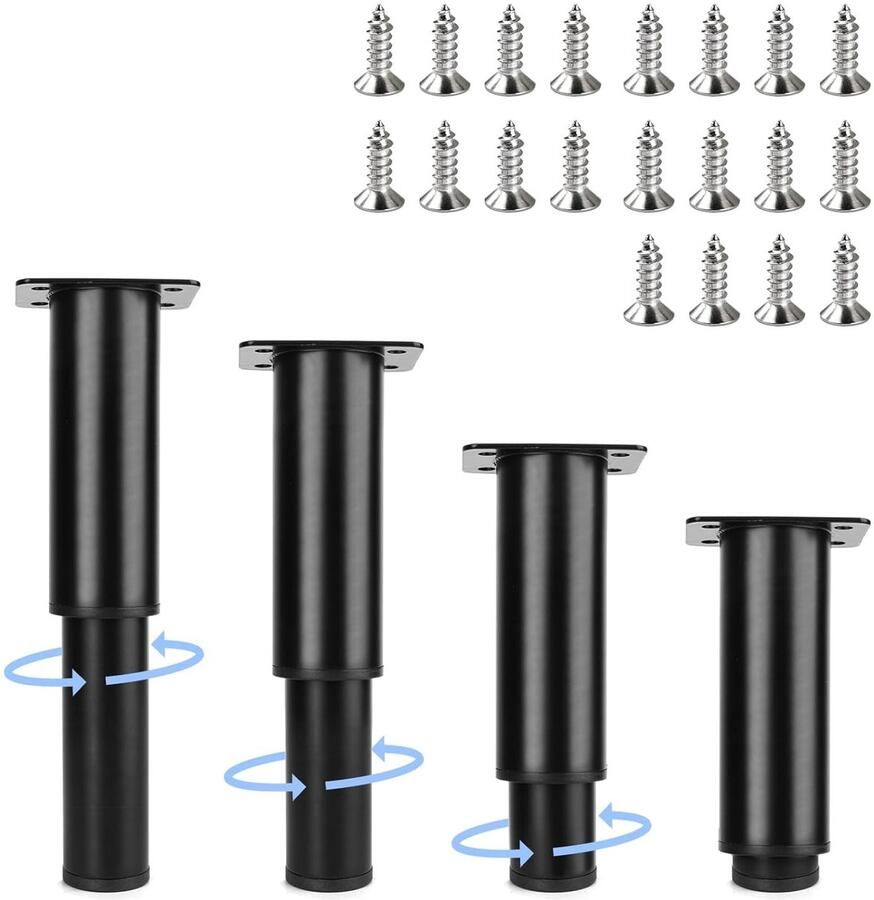 Hoogwaardige meubelpoten set van 4 zwart koolstofstaal hoogte verstelbaar