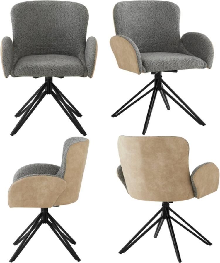 Steven hoogwaardige schuifvelours (4 stuks) woonkamerstoel eetkamerstoel make-up stoel moderne modieuze stoel zwarte ijzeren poten ergonomische stoel met armleuningen 360-graden draaibaar