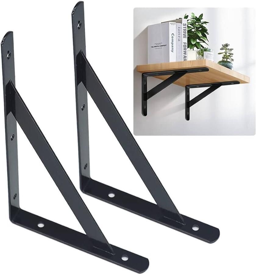 Hoogwaardige stalen plankbeugel robuust en decoratief set van 4 zwart