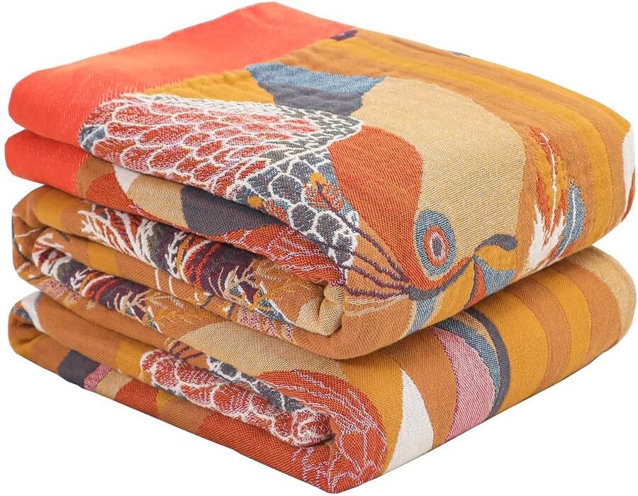 HOORDRY 100% katoenen deken bedsprei 200x230CM dubbelzijdige boho-deken met franjes mousseline deken bankdeken omkeerbare deken om tv te kijken of een dutje te doen op de stoel eenpersoonsbed voor alle seizoenen