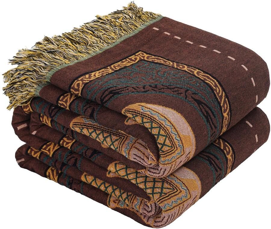 HOORDRY Boho deken 100% katoen dubbelzijdige mousseline sprei 200x230 cm ultrazacht en comfortabel comfortabele deken en sprei voor op de bank olifantenprint bruin