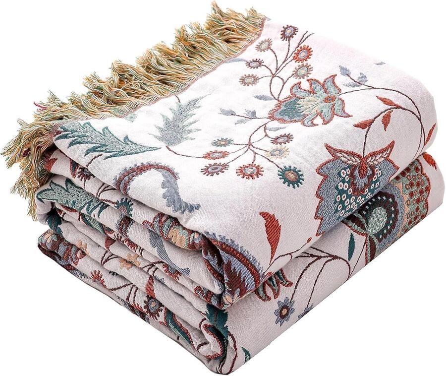 HOORDRY Katoenen sprei bedsprei deken bankdeken met patroon 230x250CM dubbelzijdige boho-deken bankdeken fauteuildeken omkeerbare deken om tv te kijken of een dutje te doen op de stoel