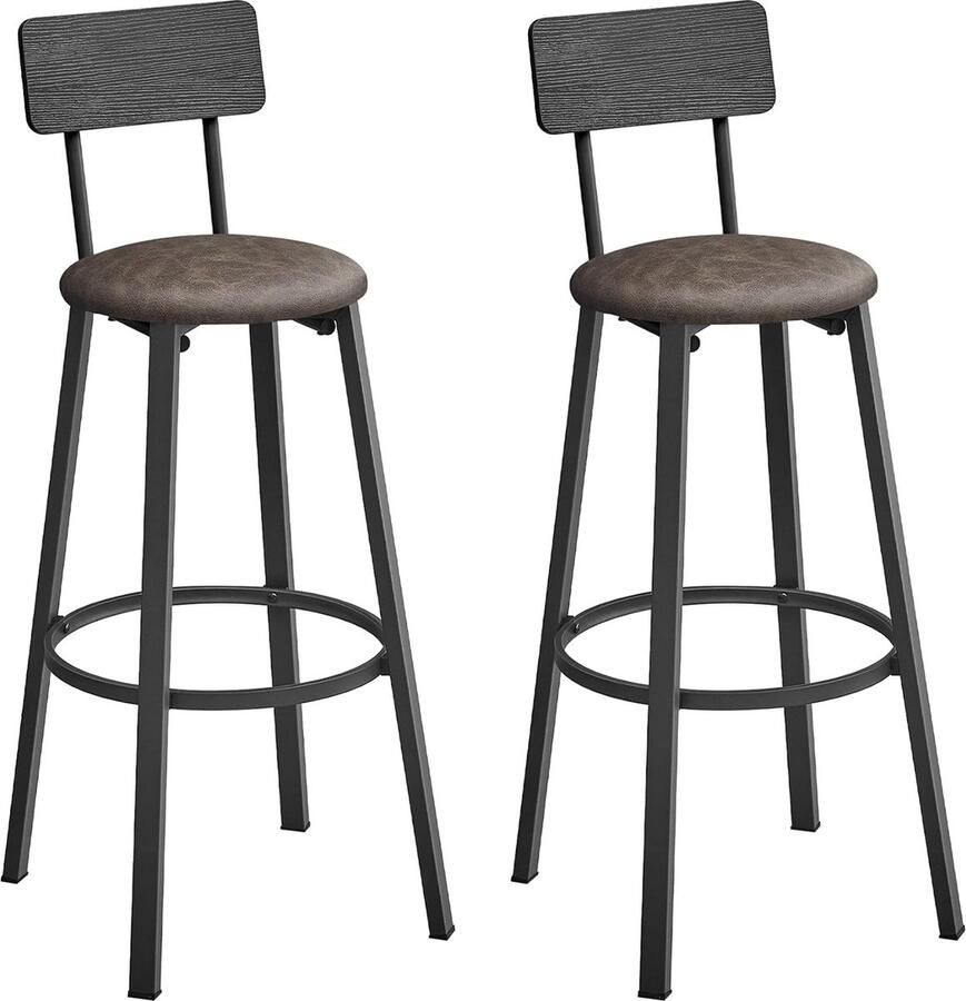 Hoppa! Barkrukken Set van 2 Barkrukken PU-hoes met voetsteun Eenvoudige montage Industrieel ontwerp voor eetkamer Keuken Aanrecht Bar Inkt Zwart Koffie LBC069B82