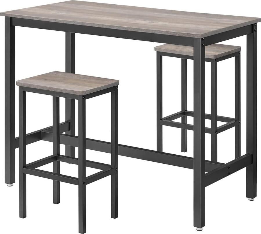 Hoppa! Bartafel en barkrukken set Grijs Zwart Staal spaanplaat 120 x 60 x 90 cm