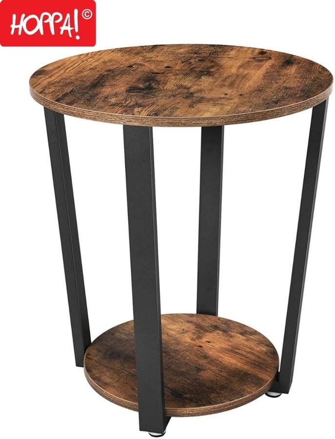 Vasagle Songmics Ronde bijzettafel salontafel met ijzeren framevintage donkerbruin 50 x 50 x 57 cm - Foto 4