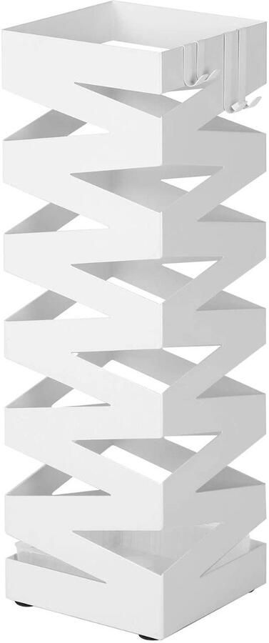 Hoppa! Metalen Paraplubak Met Lekbak en Haken Wit Metaal 15 5 x 15 5 x 49 cm (B x D x H) - Foto 2