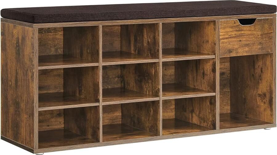 Hoppa! Schoenenrek met lade en open vakken 30 x 104 x 48 cm Vintage Bruin