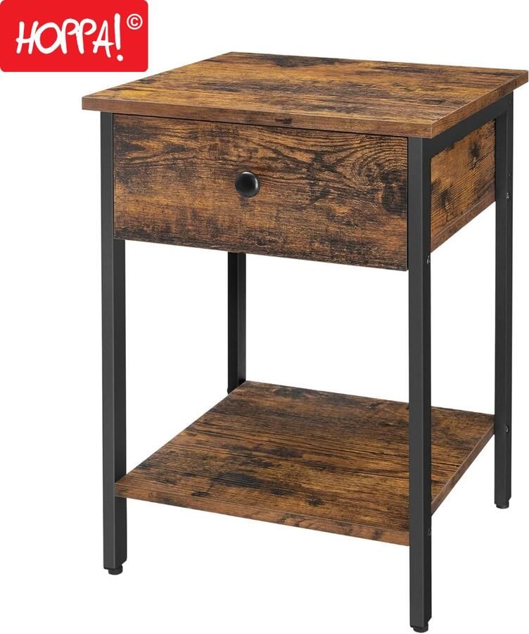 Vasagle Songmics nachtkastje bijzettafel met lade en plank industrieel ontwerp vintage Metaal Bruin 40 x 40 x 55 cm - Foto 3