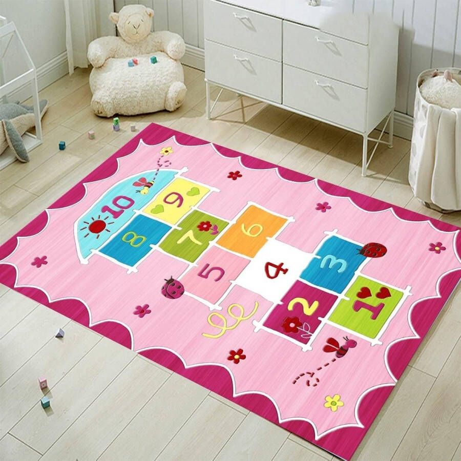 Hopscotch Vloerkleed voor de kinderkamer springmat speeltapijt voor meisjes en jongens springmat voor kinderen (80 x 160 cm)