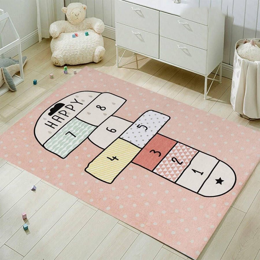 Hopscotch Vloerkleed voor de kinderkamer springmat speeltapijt voor meisjes en jongens springmat voor kinderen (80 x 120 cm)