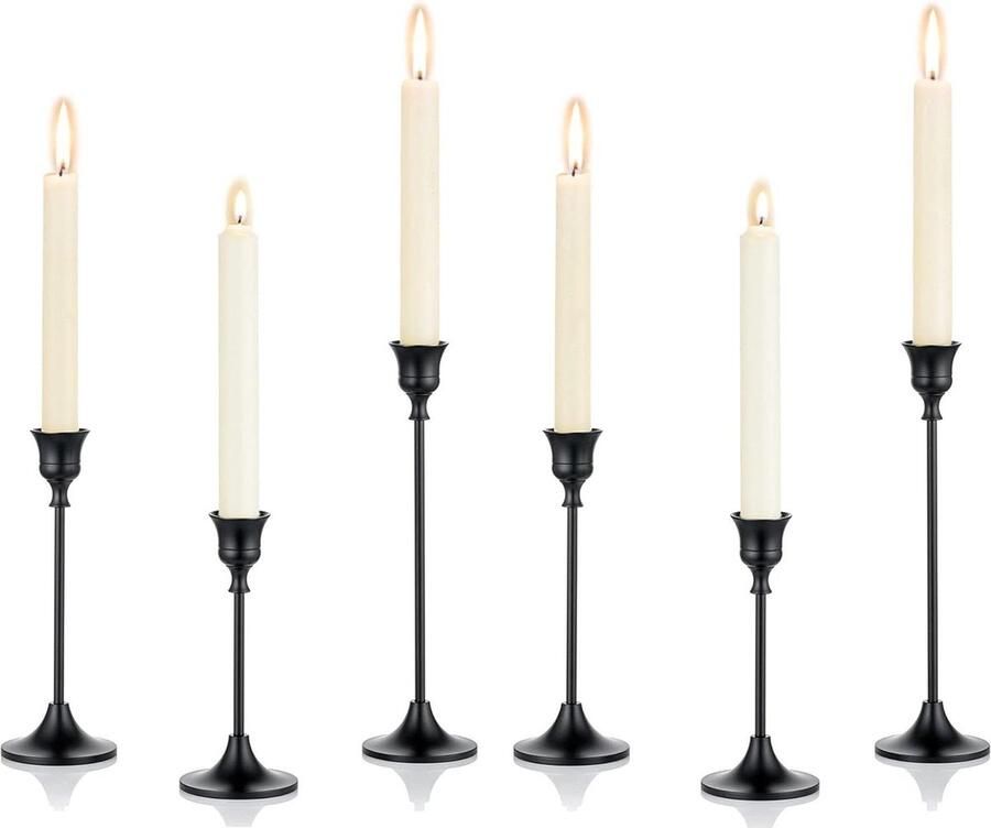 Houder Metaal Zwart Set van 2 Decoratieve Kaars Houder voor Taper Kaars Open Haard Mantel Eettafel Woondecoraties