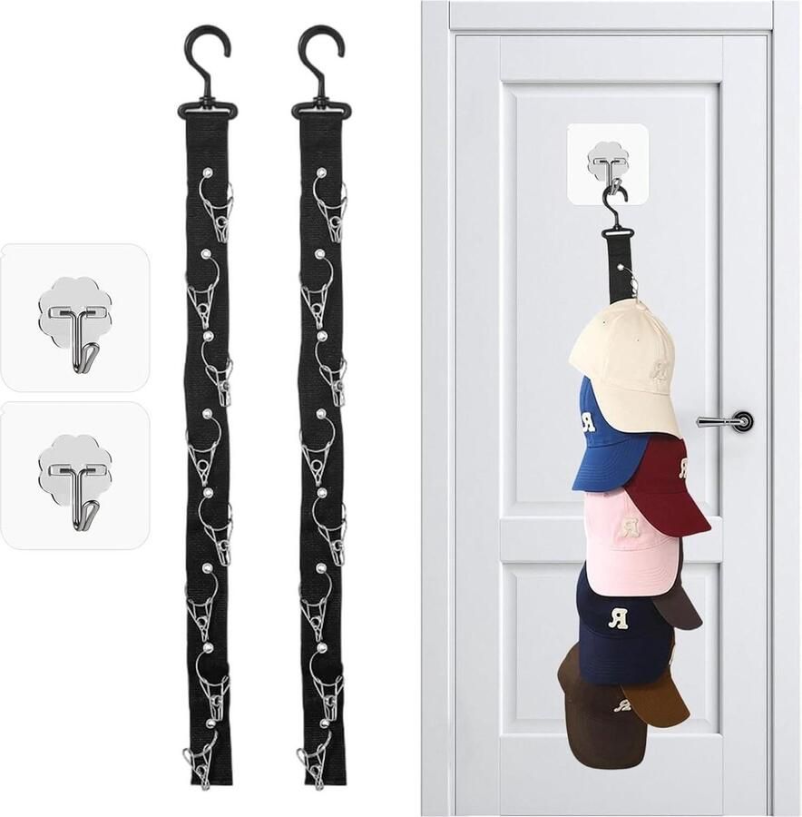 Houder voor honkbalcap-houder aan de muur 8 hoedenorganizer (2 sets) voor honkbalpetten sjaals en handdoeken ideaal voor kledingkasten deurstandaards wandhaken