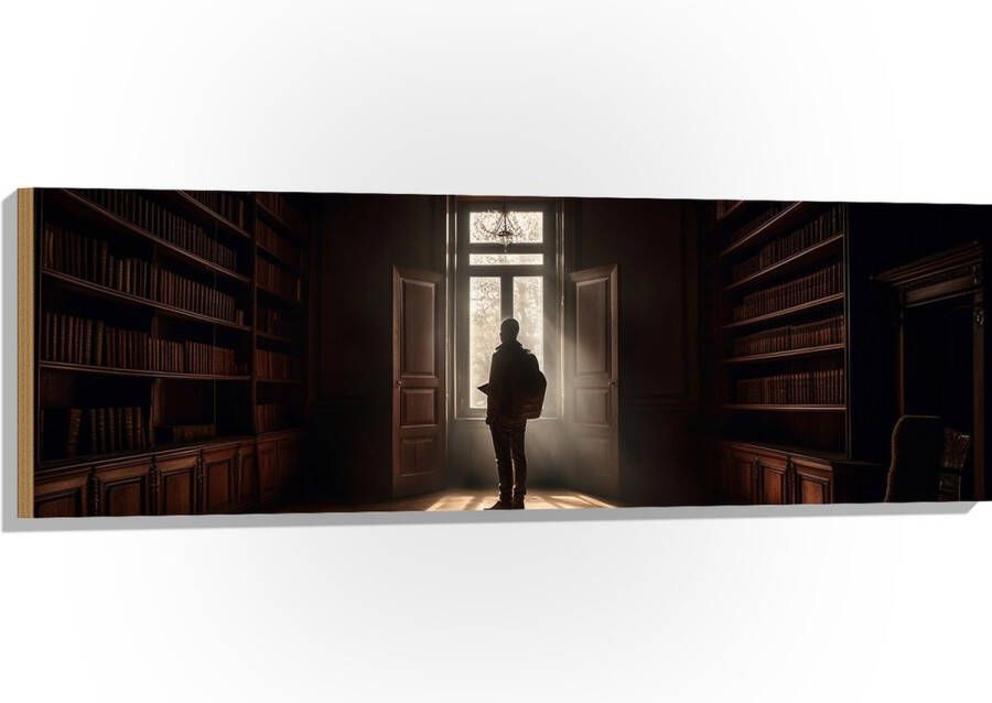 Hout Bibliotheek Man Boeken Leeg 120x40 cm 9 mm dik Foto op Hout (Met Ophangsysteem)