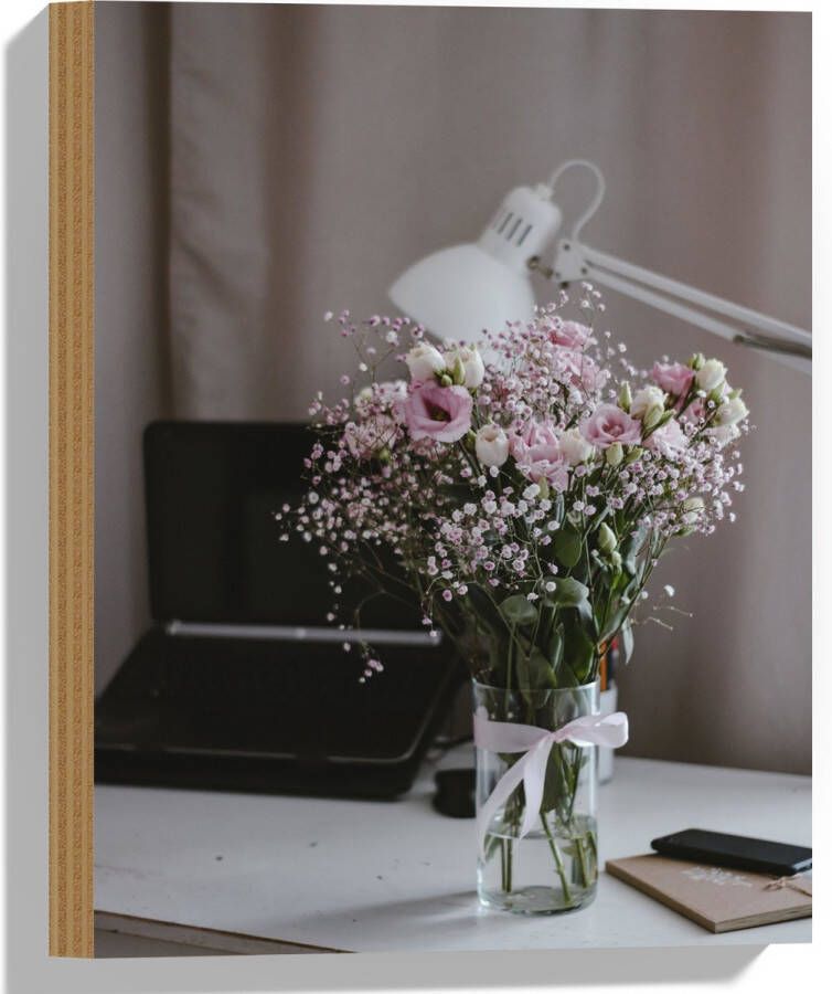 Hout Bloemen Boeket Water Strik Lamp Telefoon Bureau Laptop 30x40 cm 9 mm dik Foto op Hout (Met Ophangsysteem)