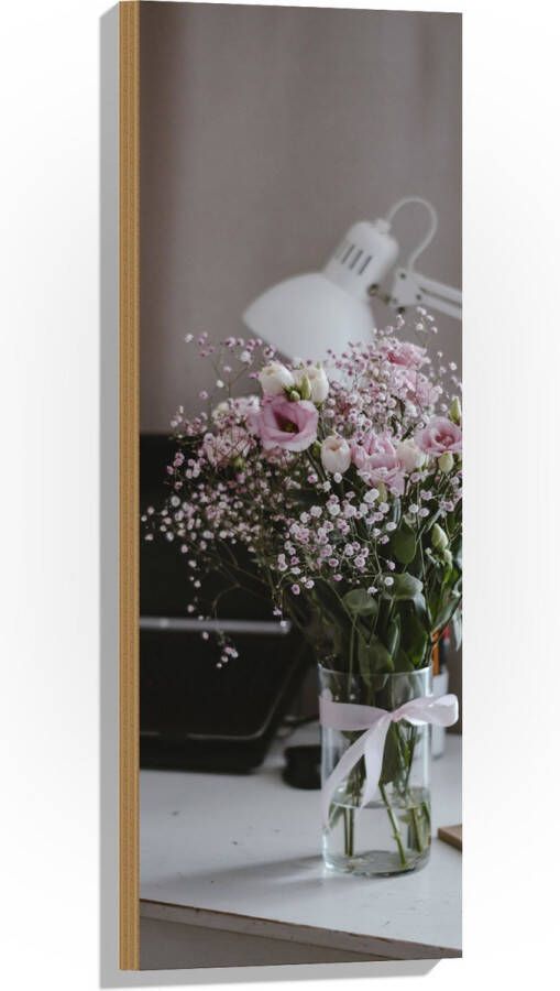 Hout Bloemen Boeket Water Strik Lamp Telefoon Bureau Laptop 30x90 cm 9 mm dik Foto op Hout (Met Ophangsysteem)