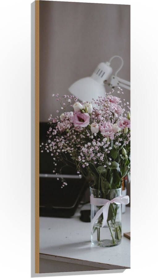 Hout Bloemen Boeket Water Strik Lamp Telefoon Bureau Laptop 40x120 cm 9 mm dik Foto op Hout (Met Ophangsysteem)