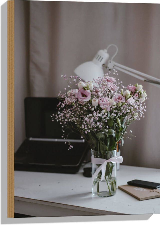 Hout Bloemen Boeket Water Strik Lamp Telefoon Bureau Laptop 40x60 cm 9 mm dik Foto op Hout (Met Ophangsysteem)