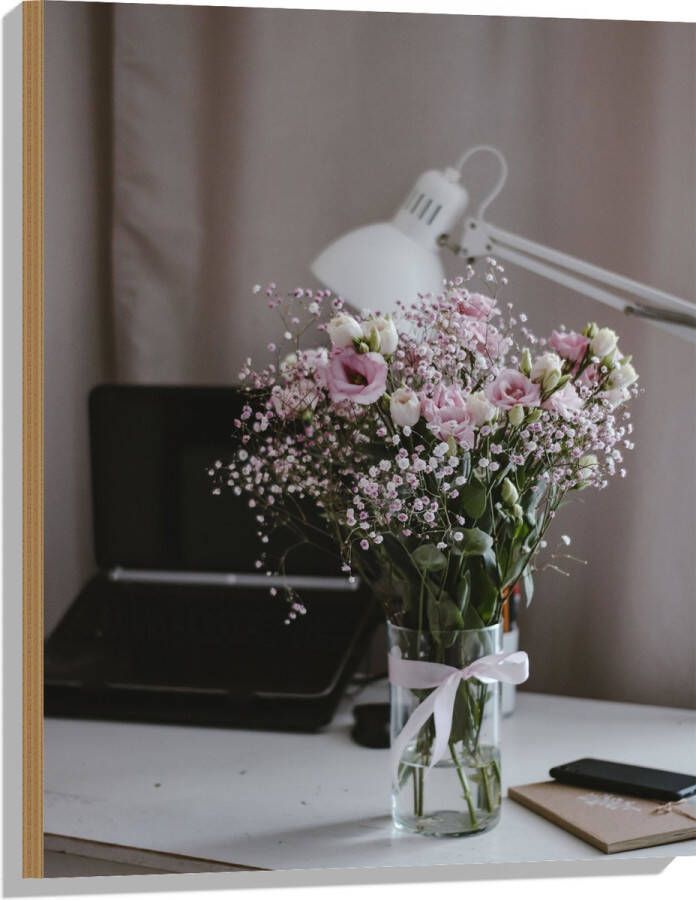 Hout Bloemen Boeket Water Strik Lamp Telefoon Bureau Laptop 60x80 cm 9 mm dik Foto op Hout (Met Ophangsysteem)