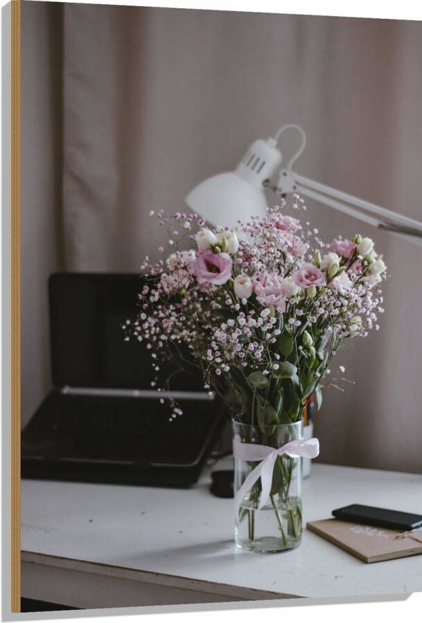 Hout Bloemen Boeket Water Strik Lamp Telefoon Bureau Laptop 80x120 cm 9 mm dik Foto op Hout (Met Ophangsysteem)