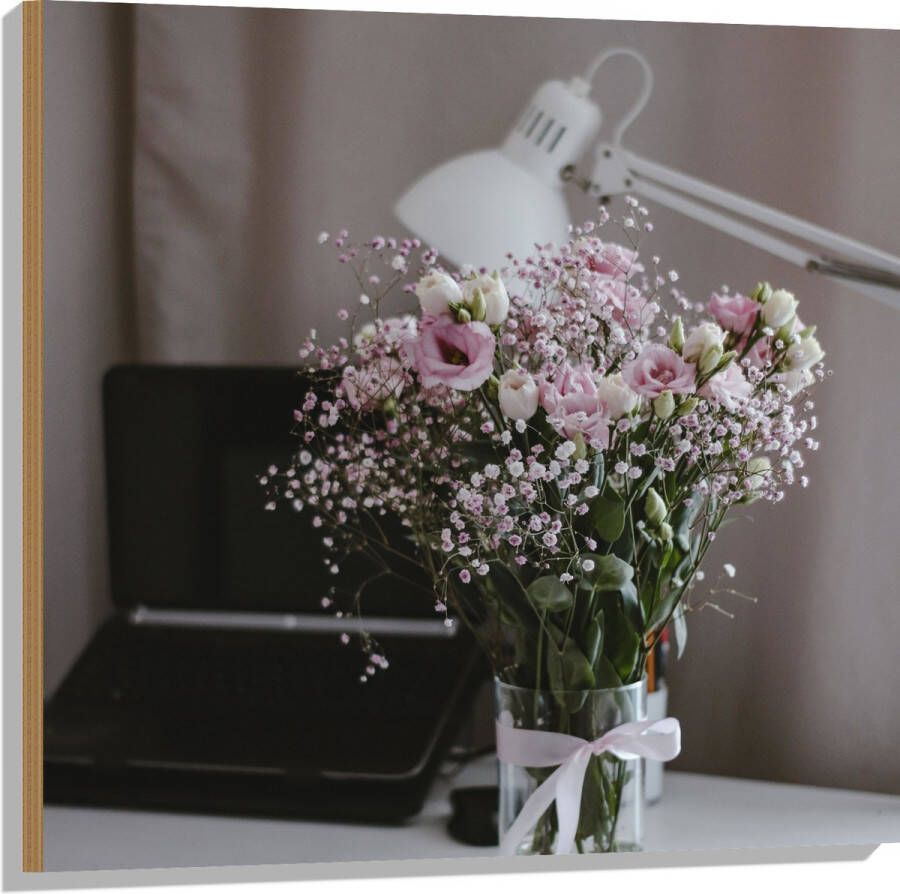 Hout Bloemen Boeket Water Strik Lamp Telefoon Bureau Laptop 80x80 cm 9 mm dik Foto op Hout (Met Ophangsysteem)