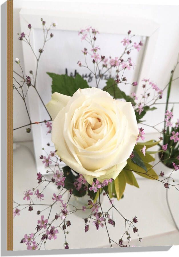 Hout Bloemen Roos Bladeren Bureau Boeket Vaas 50x75 cm 9 mm dik Foto op Hout (Met Ophangsysteem)