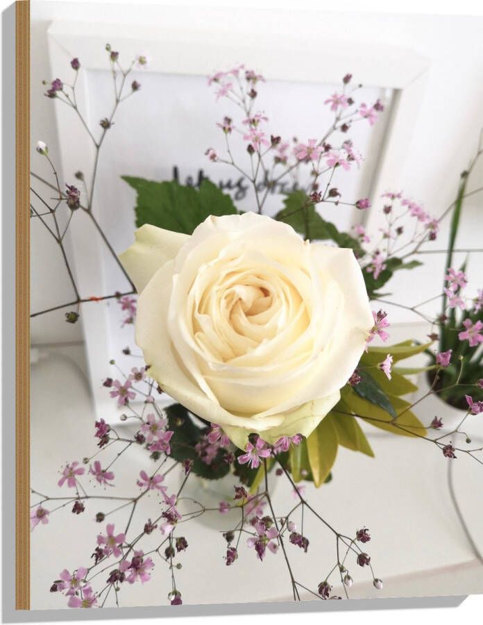 Hout Bloemen Roos Bladeren Bureau Boeket Vaas 60x80 cm 9 mm dik Foto op Hout (Met Ophangsysteem)