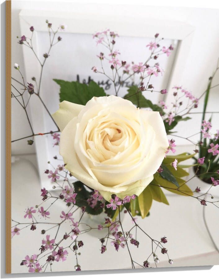 Hout Bloemen Roos Bladeren Bureau Boeket Vaas 75x100 cm 9 mm dik Foto op Hout (Met Ophangsysteem)