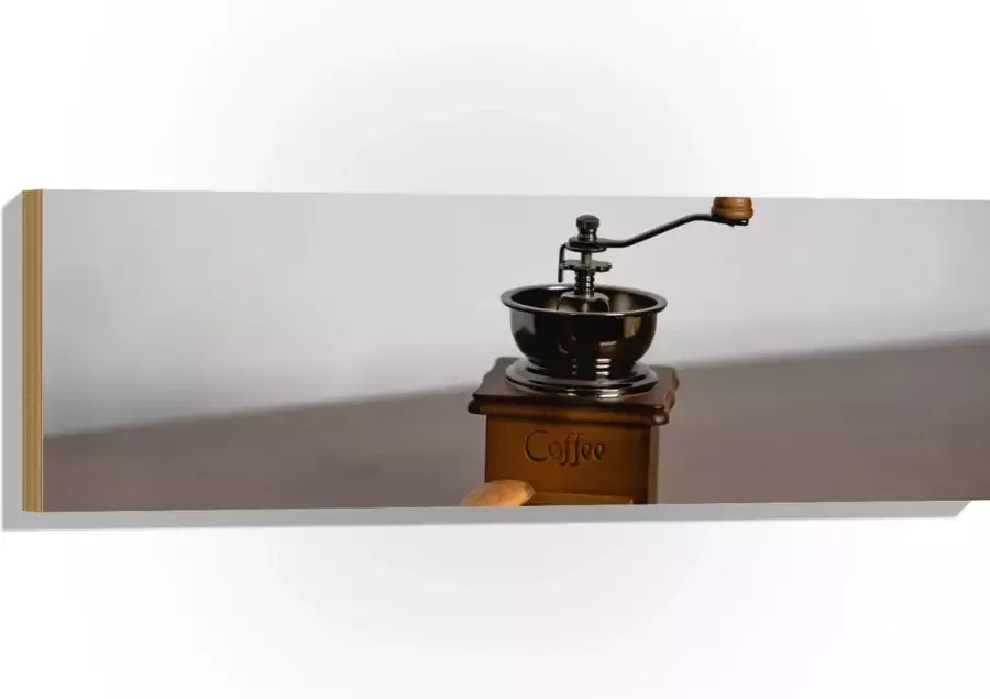 Hout Koffiemaler met Koffiebonen op Tafel 90x30 cm 9 mm dik Foto op Hout (Met Ophangsysteem)