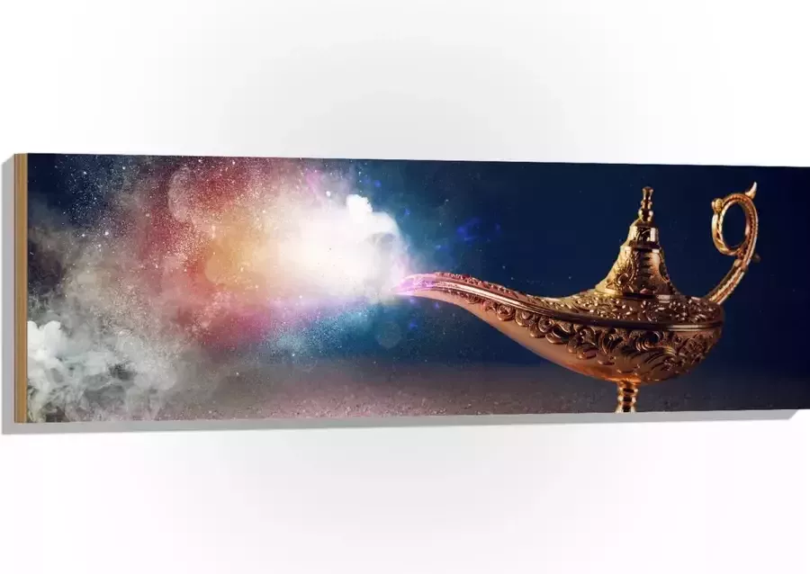Hout Magische Gouden Lamp met Kleurrijke Rook 120x40 cm 9 mm dik Foto op Hout (Met Ophangsysteem)